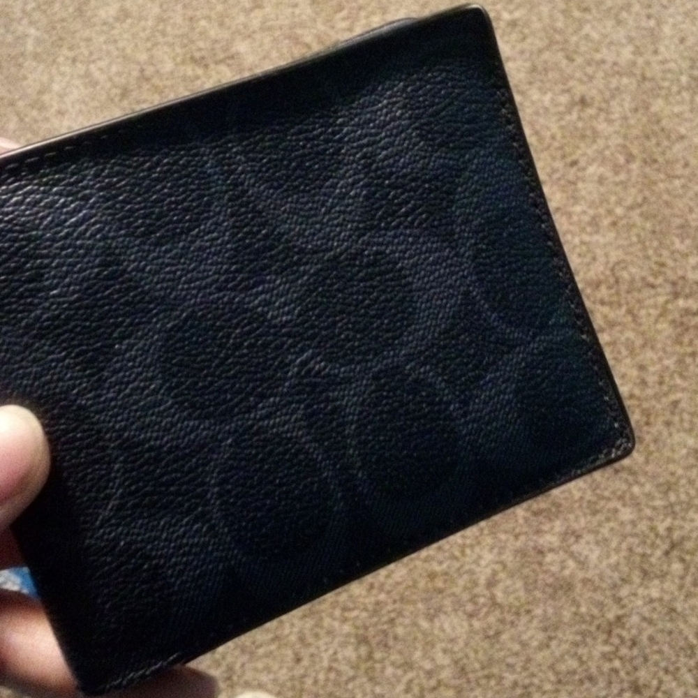 Coach Black Signature Embossed Leather Card Holder